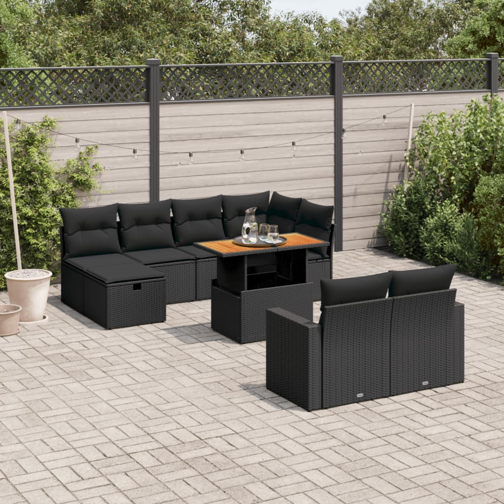 11-Delige Loungeset Met Kussens Poly Rattan Zwart