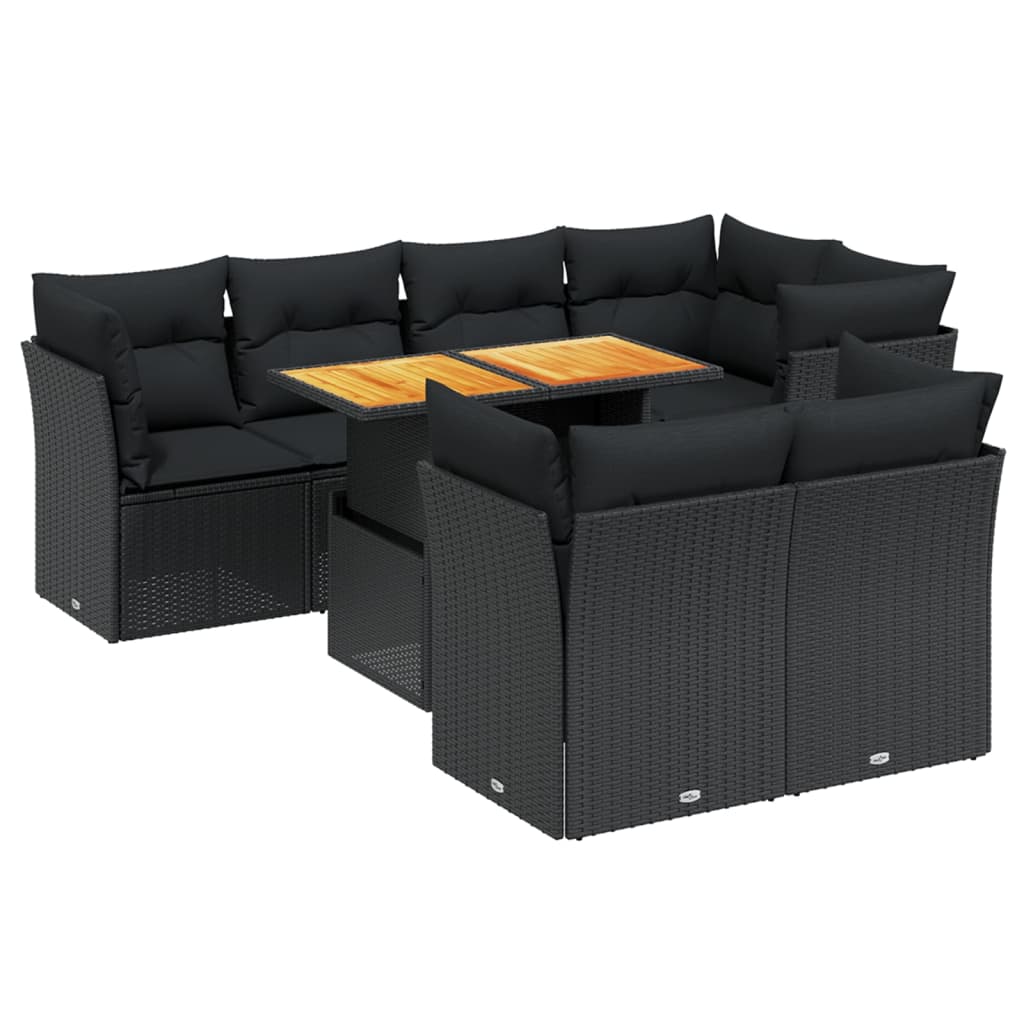 8-Delige Loungeset Met Kussens Poly Rattan Zwart