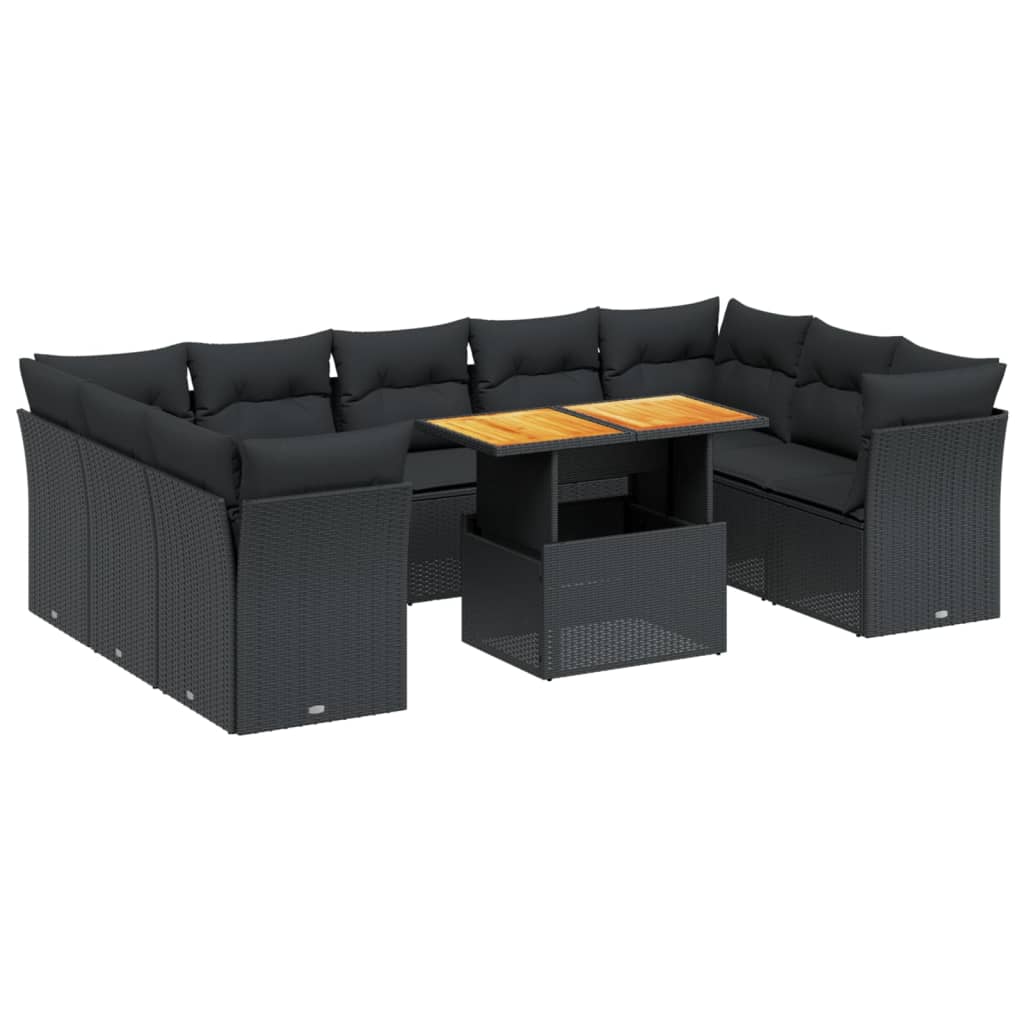 10-Delige Loungeset Met Kussens Poly Rattan Zwart