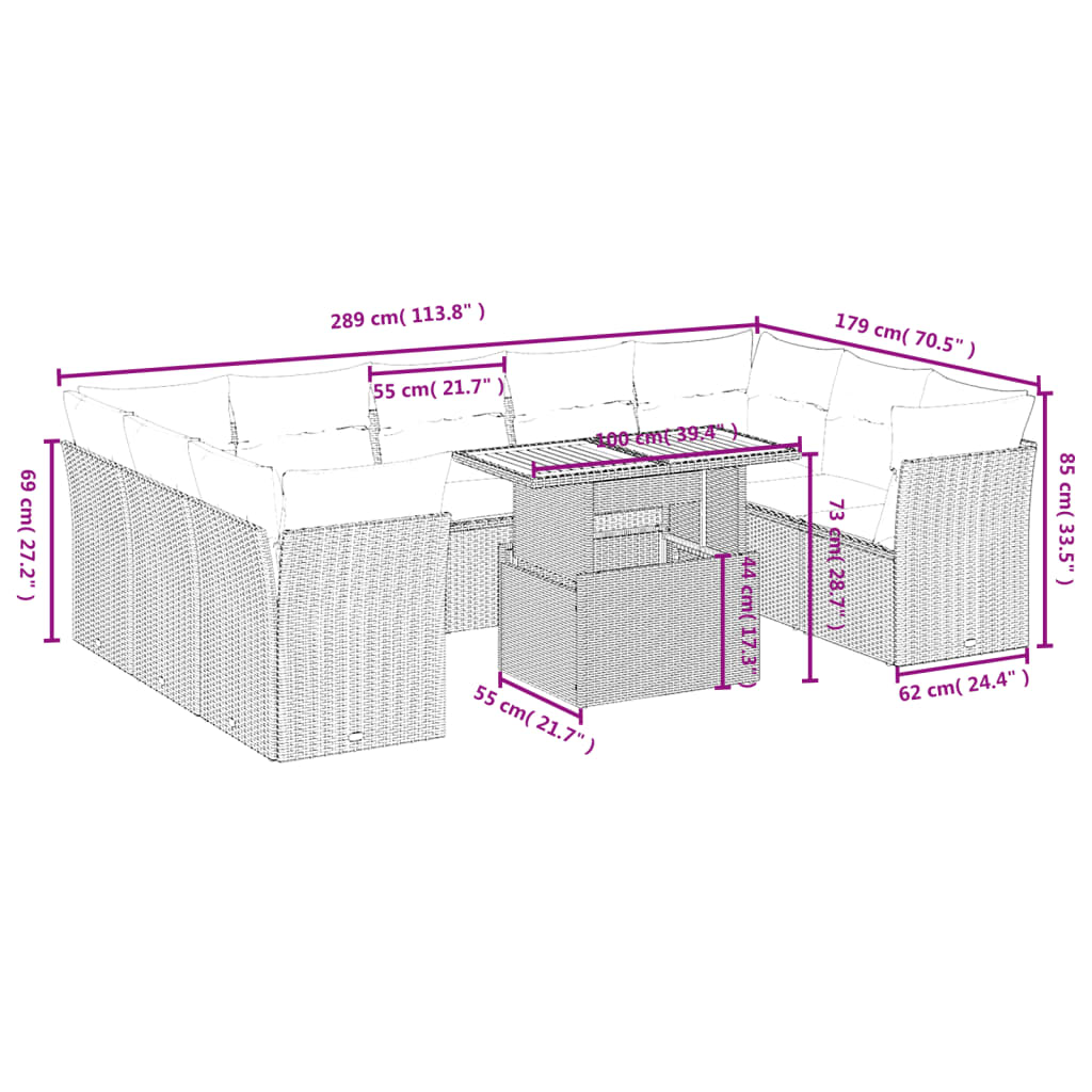 10-Delige Loungeset Met Kussens Poly Rattan Zwart