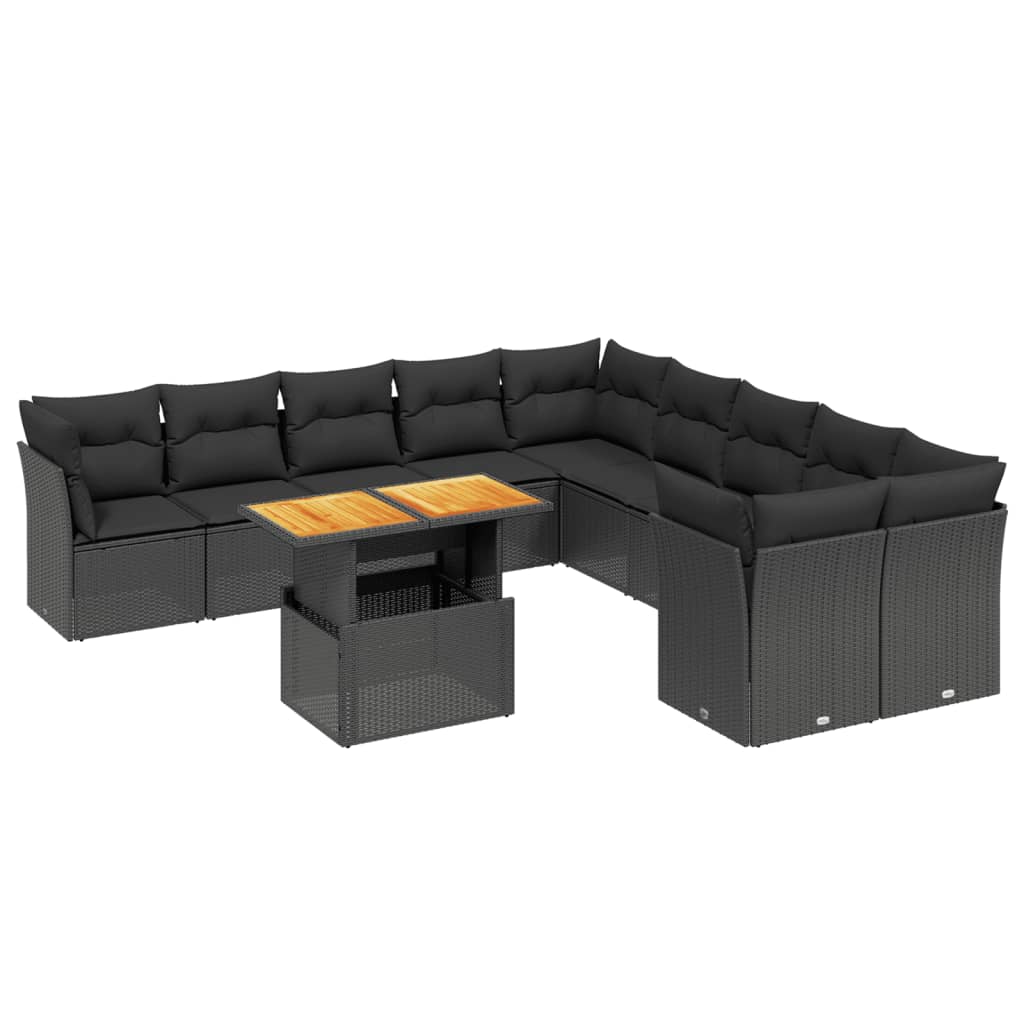 11-Delige Loungeset Met Kussens Poly Rattan Zwart