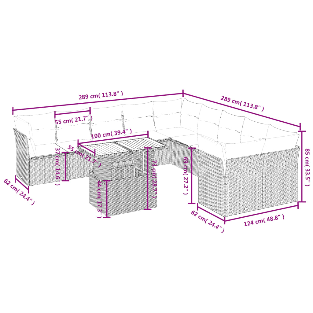 11-Delige Loungeset Met Kussens Poly Rattan Zwart