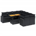 9-Delige Loungeset Met Kussens Poly Rattan Zwart