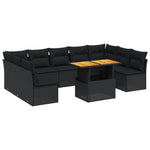 10-Delige Loungeset Met Kussens Poly Rattan Zwart