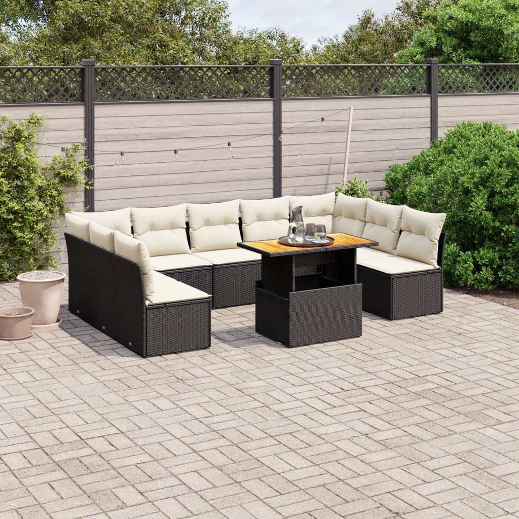 10-Delige Loungeset Met Kussens Poly Rattan Zwart