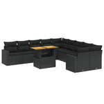 11-Delige Loungeset Met Kussens Poly Rattan Zwart