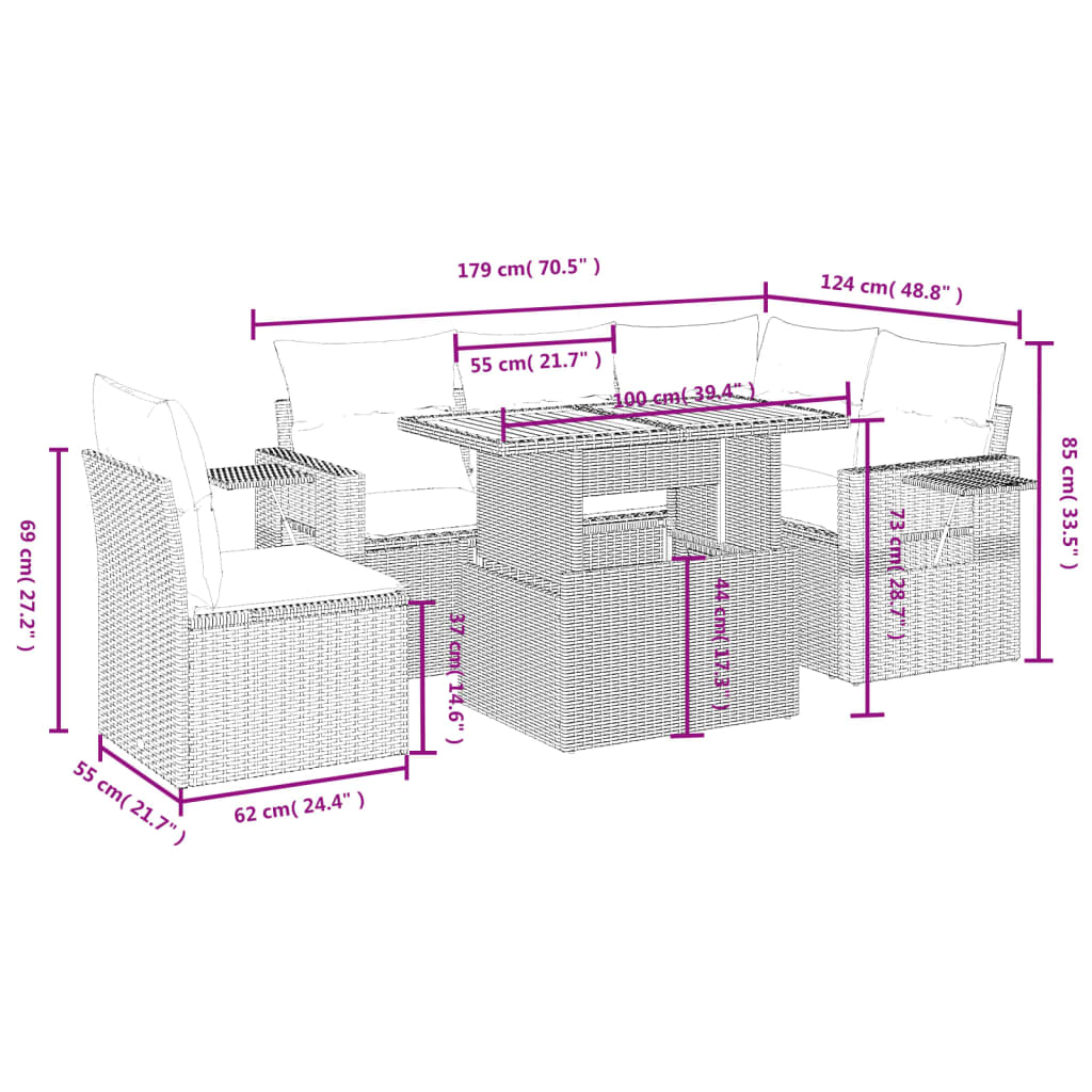 6-Delige Loungeset Met Kussens Poly Rattan Zwart