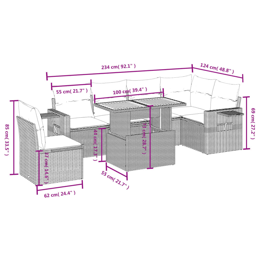 7-Delige Loungeset Met Kussens Poly Rattan Zwart