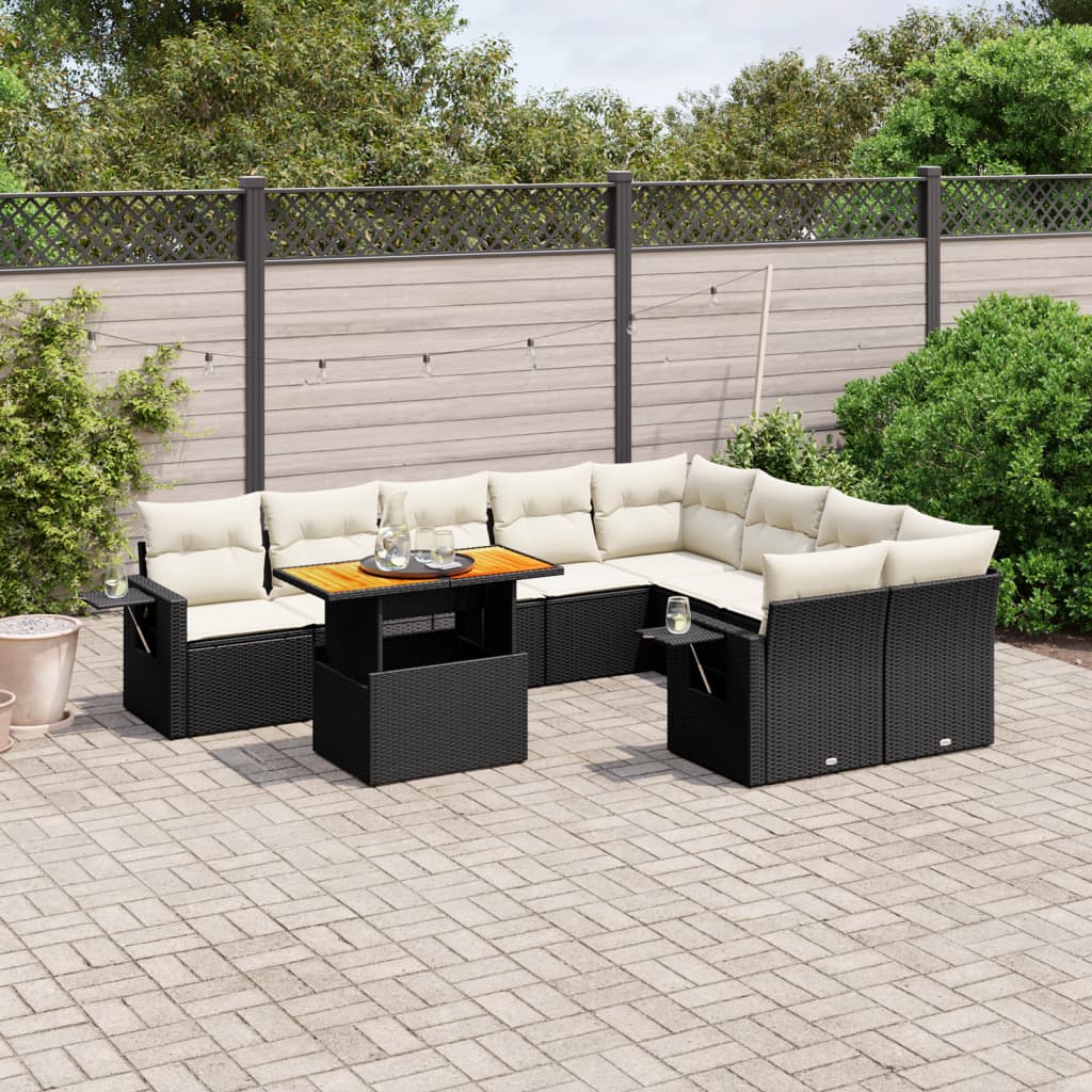 10-Delige Loungeset Met Kussens Poly Rattan Zwart