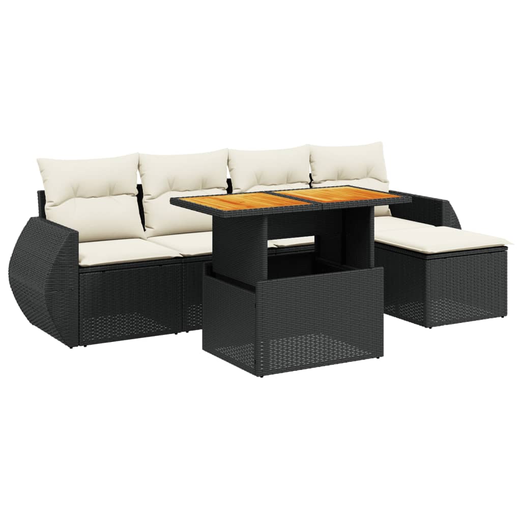 6-Delige Loungeset Met Kussens Poly Rattan Zwart