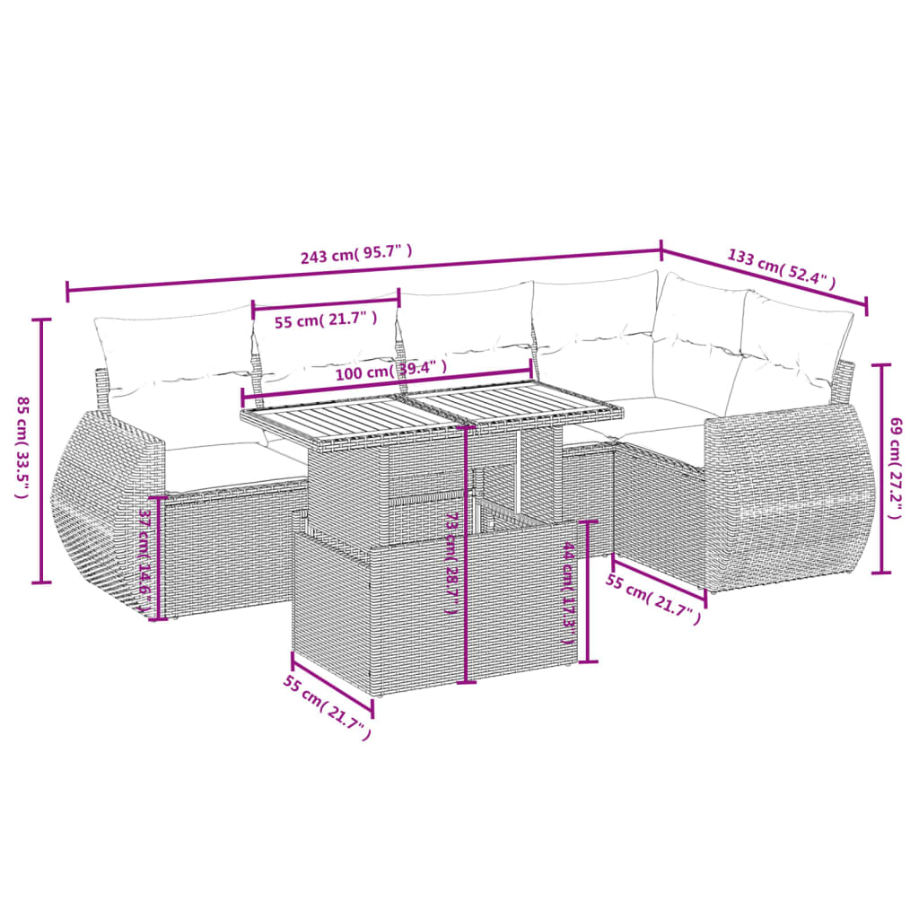 6-Delige Loungeset Met Kussens Poly Rattan Zwart