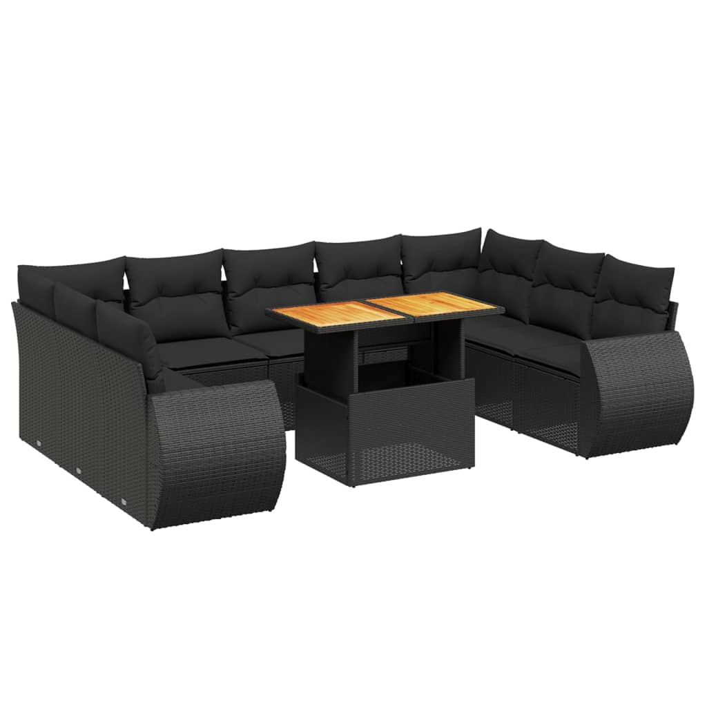 10-Delige Loungeset Met Kussens Poly Rattan Zwart