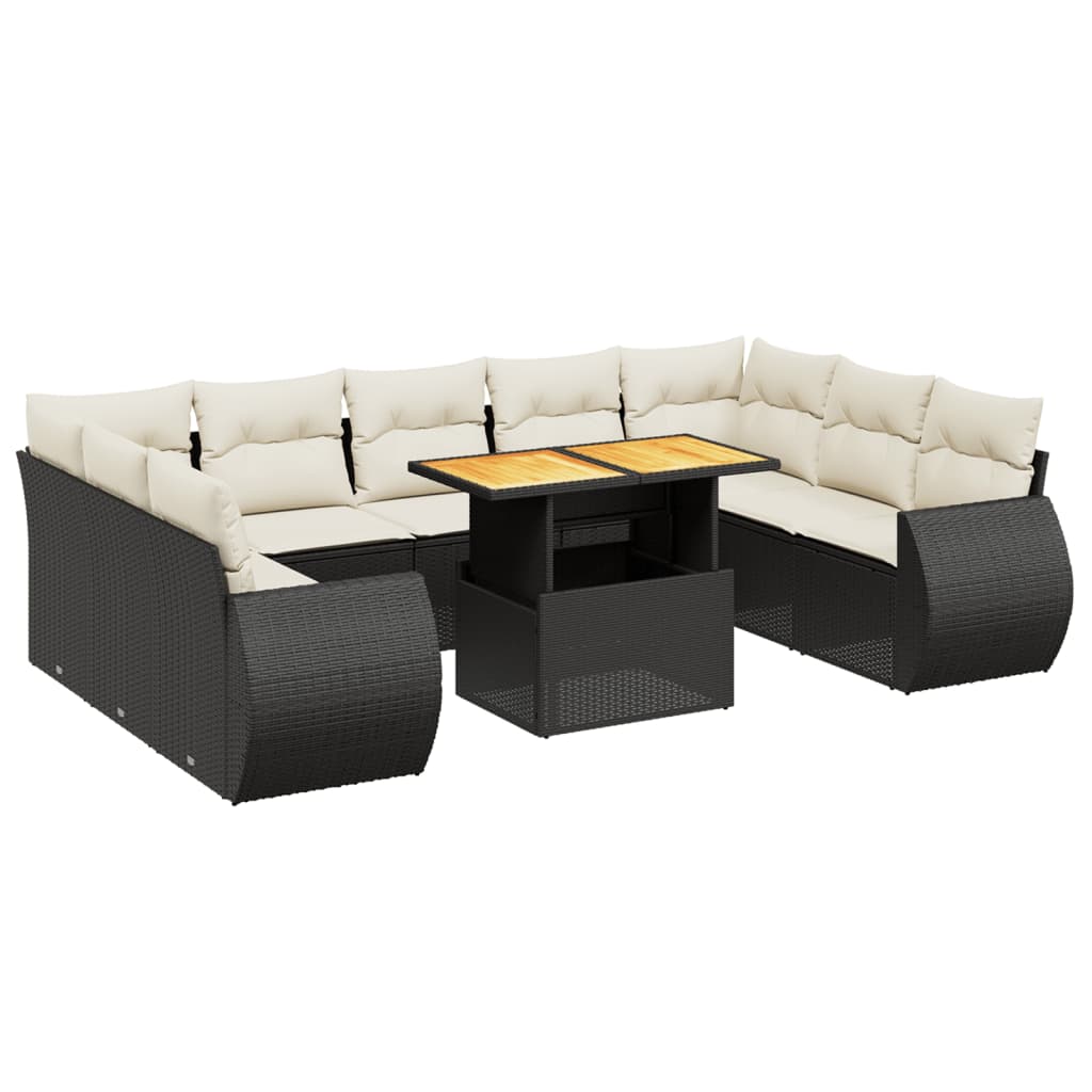 10-Delige Loungeset Met Kussens Poly Rattan Zwart