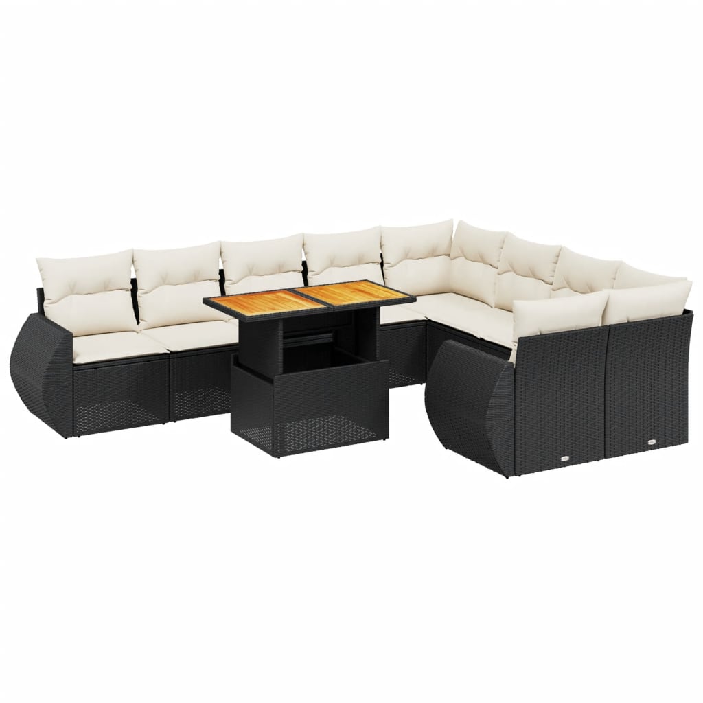 10-Delige Loungeset Met Kussens Poly Rattan Zwart