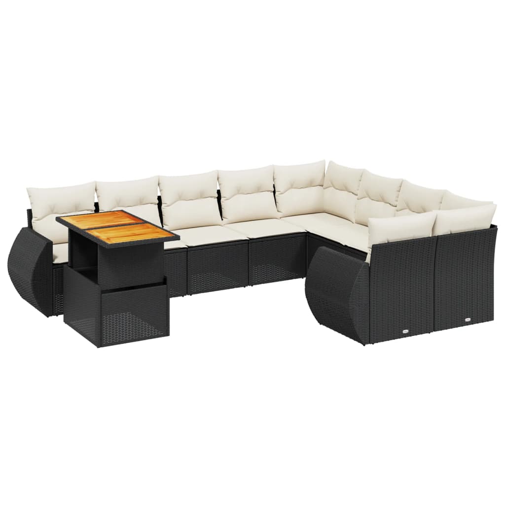 10-Delige Loungeset Met Kussens Poly Rattan Zwart