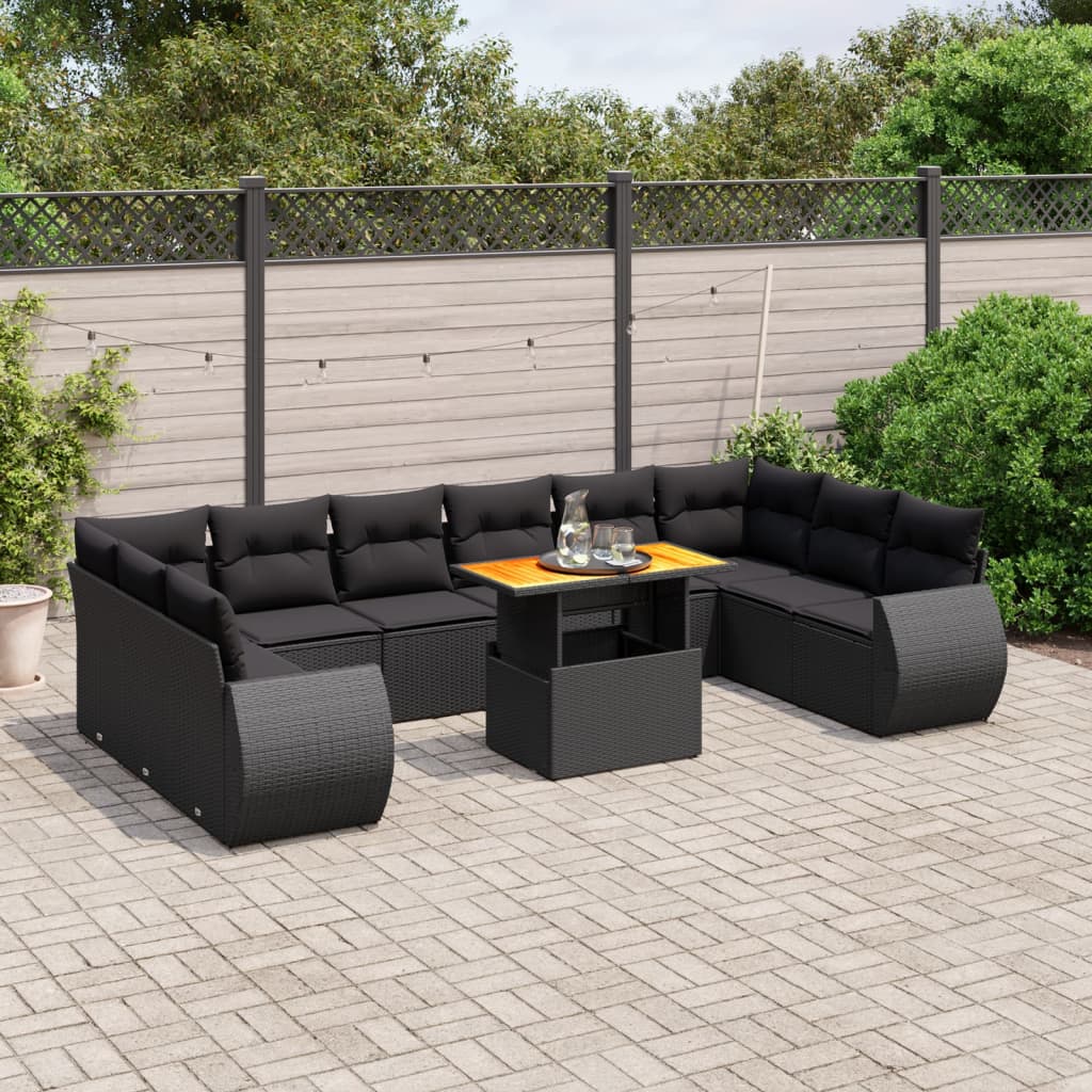 11-Delige Loungeset Met Kussens Poly Rattan Zwart