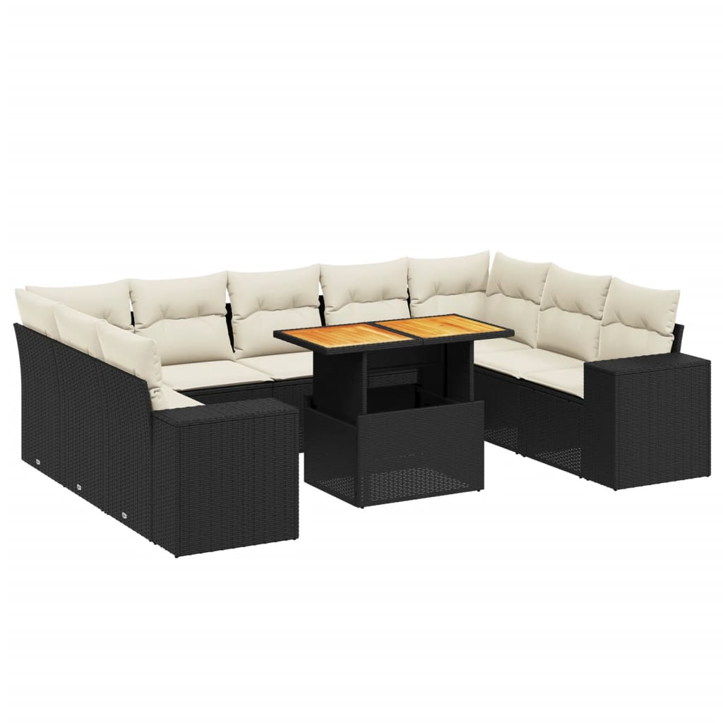 10-Delige Loungeset Met Kussens Poly Rattan Zwart