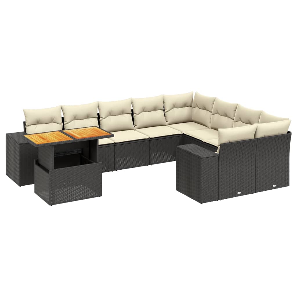 10-Delige Loungeset Met Kussens Poly Rattan Zwart