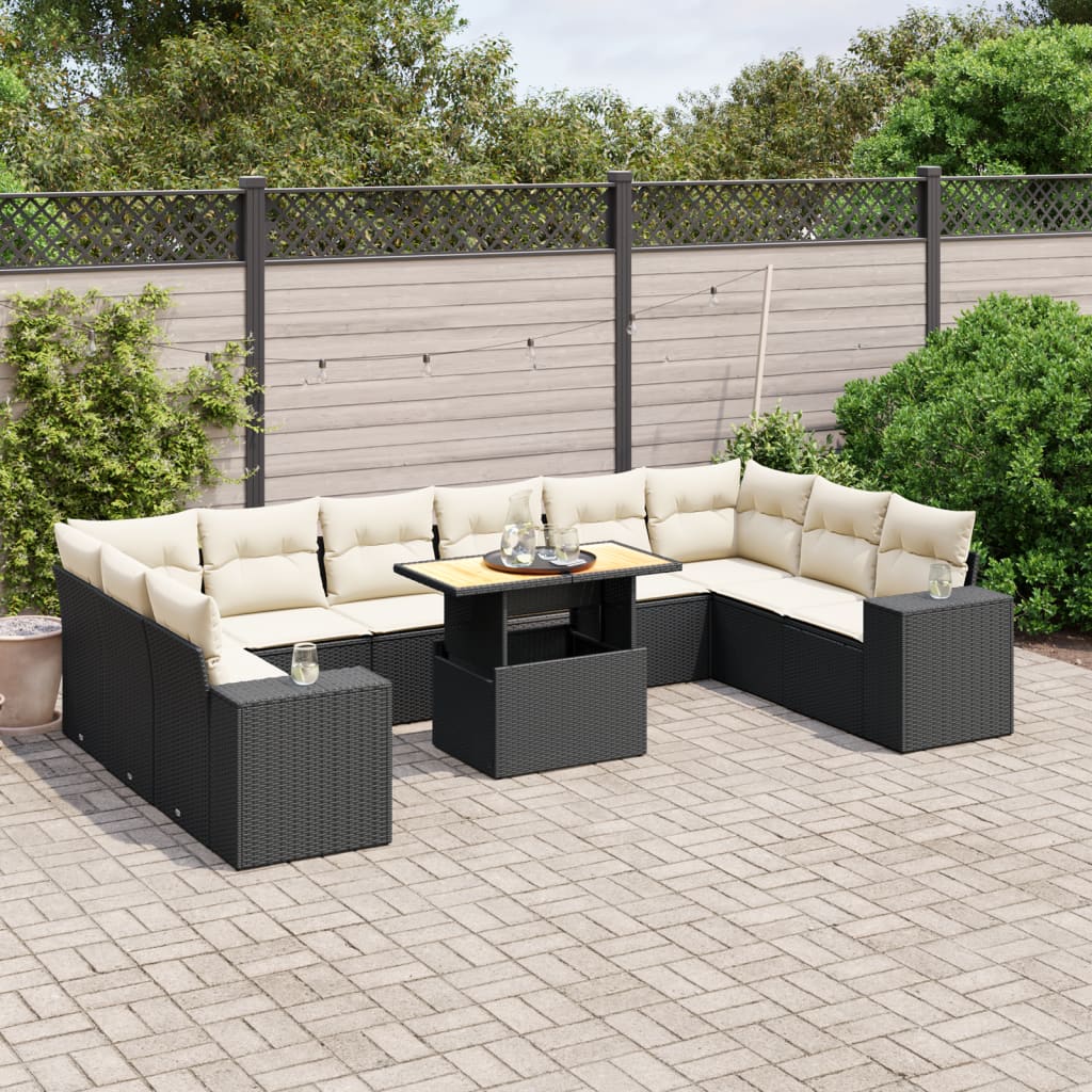 11-Delige Loungeset Met Kussens Poly Rattan Zwart