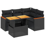 5-Delige Loungeset Met Kussens Poly Rattan Zwart