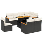 9-Delige Loungeset Met Kussens Poly Rattan Zwart