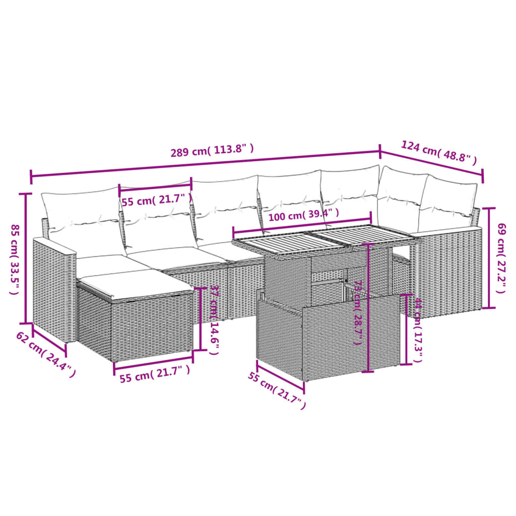 8-Delige Loungeset Met Kussens Poly Rattan Zwart