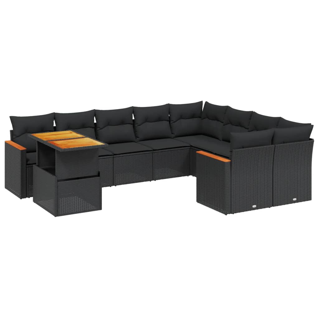 10-Delige Loungeset Met Kussens Poly Rattan Zwart