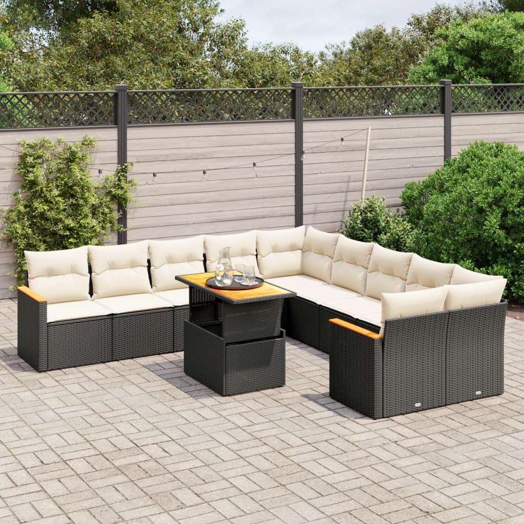 11-Delige Loungeset Met Kussens Poly Rattan Zwart