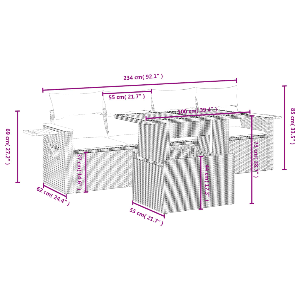 5-Delige Loungeset Met Kussens Poly Rattan Zwart
