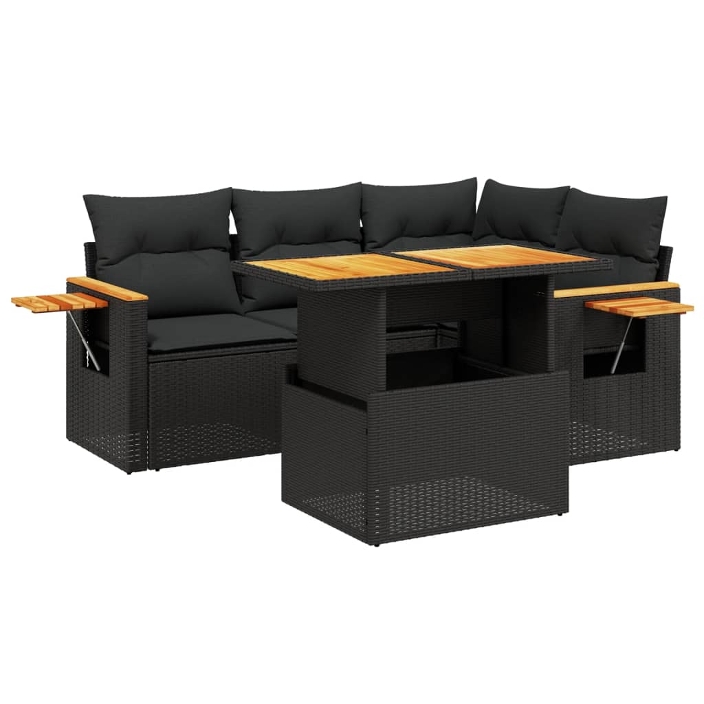 5-Delige Loungeset Met Kussens Poly Rattan Zwart