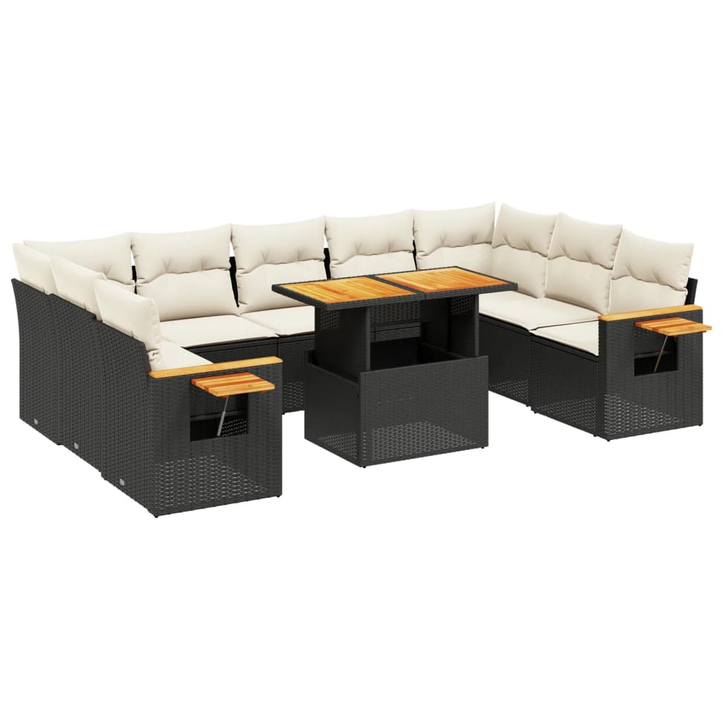 10-Delige Loungeset Met Kussens Poly Rattan Zwart