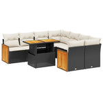 9-Delige Loungeset Met Kussens Poly Rattan Zwart