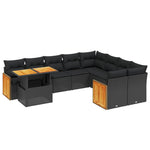 10-Delige Loungeset Met Kussens Poly Rattan Zwart