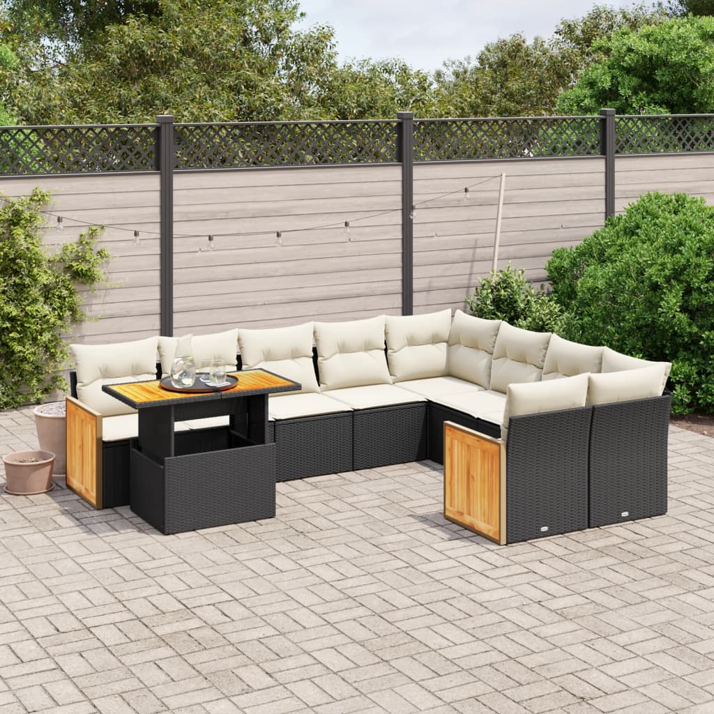 10-Delige Loungeset Met Kussens Poly Rattan Zwart