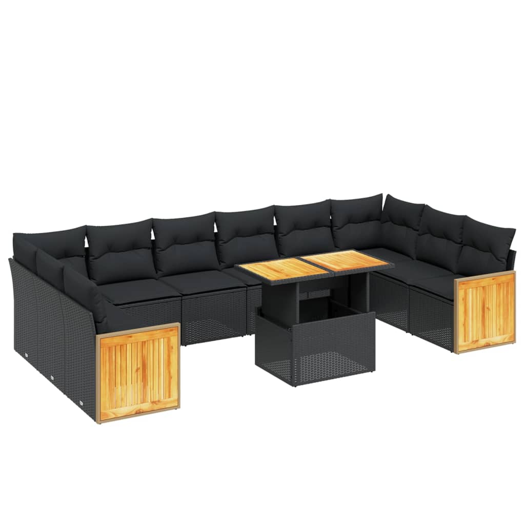 11-Delige Loungeset Met Kussens Poly Rattan Zwart