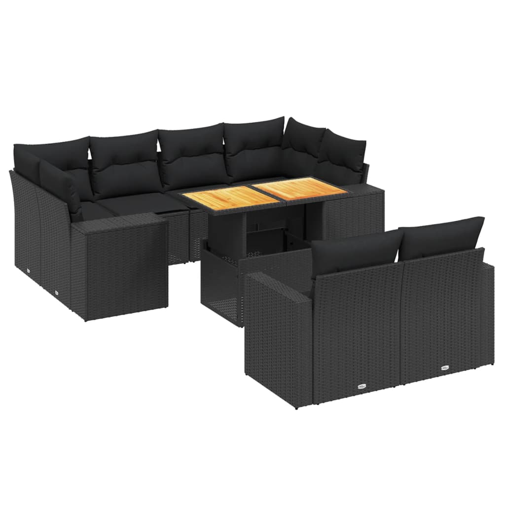 11-Delige Loungeset Met Kussens Poly Rattan Zwart