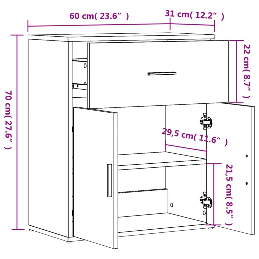 Dressoirs 2 St 60X31X70 Cm Bewerkt Hout Eikenkleur