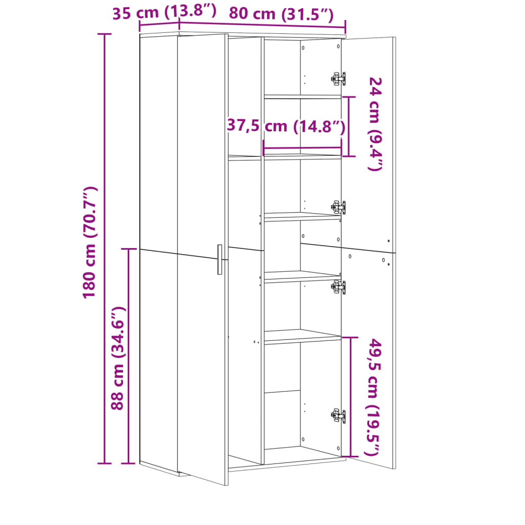 Hoge Kast 80X35X180 Cm Bewerkt Hout Kleurig