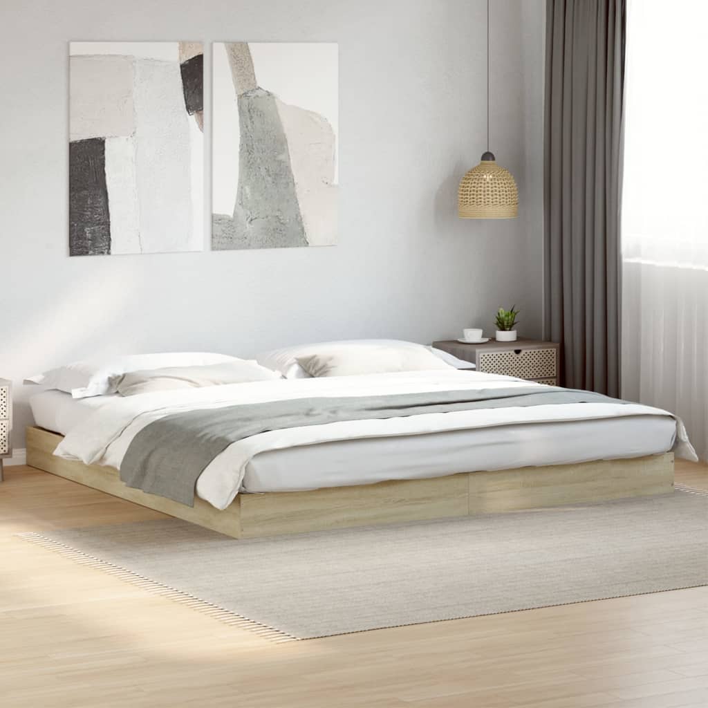 Bedframe Zonder Matras Hout Kleurig Sonoma Eiken