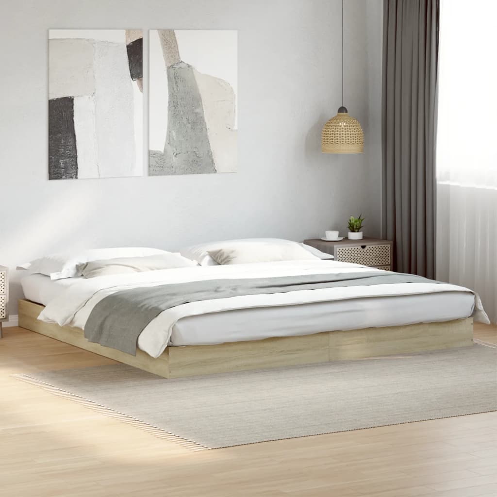 Bedframe Zonder Matras Hout Kleurig Sonoma Eiken