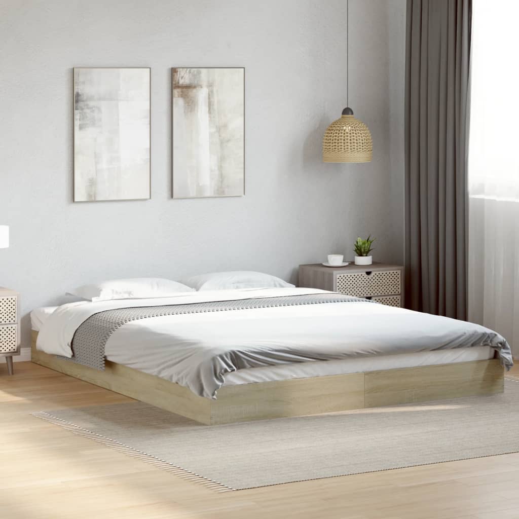 Bedframe Zonder Matras Hout Kleurig Sonoma Eiken