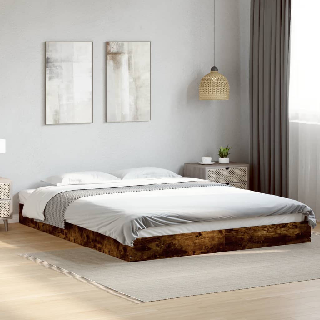 Bedframe Bewerkt Hout Kleurig Gerookt Eiken