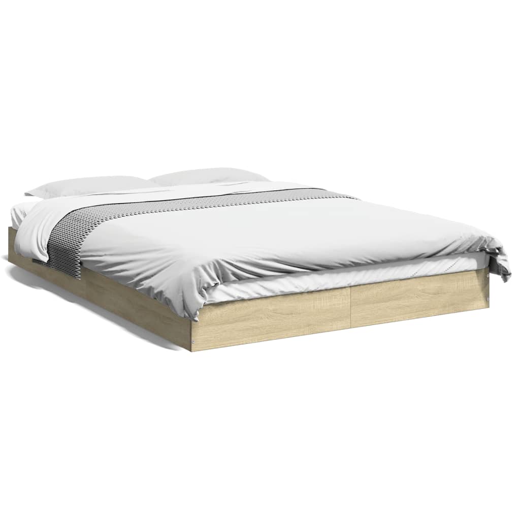 Bedframe Zonder Matras Hout Kleurig Sonoma Eiken