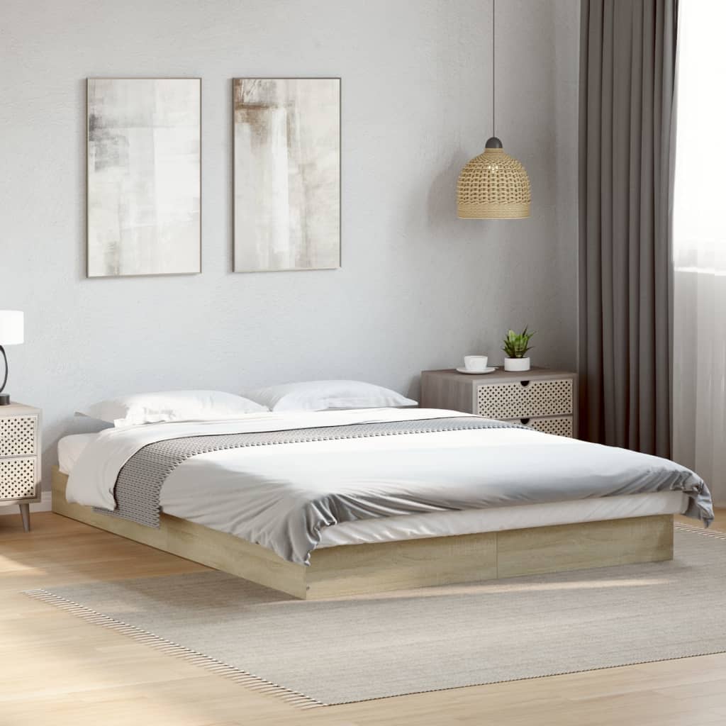 Bedframe Zonder Matras Hout Kleurig Sonoma Eiken