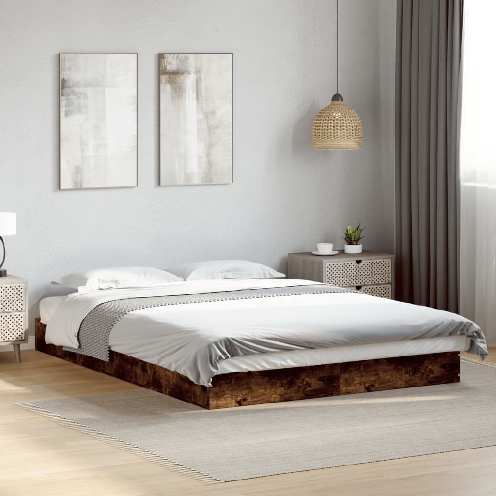 Bedframe Bewerkt Hout Kleurig Gerookt Eiken