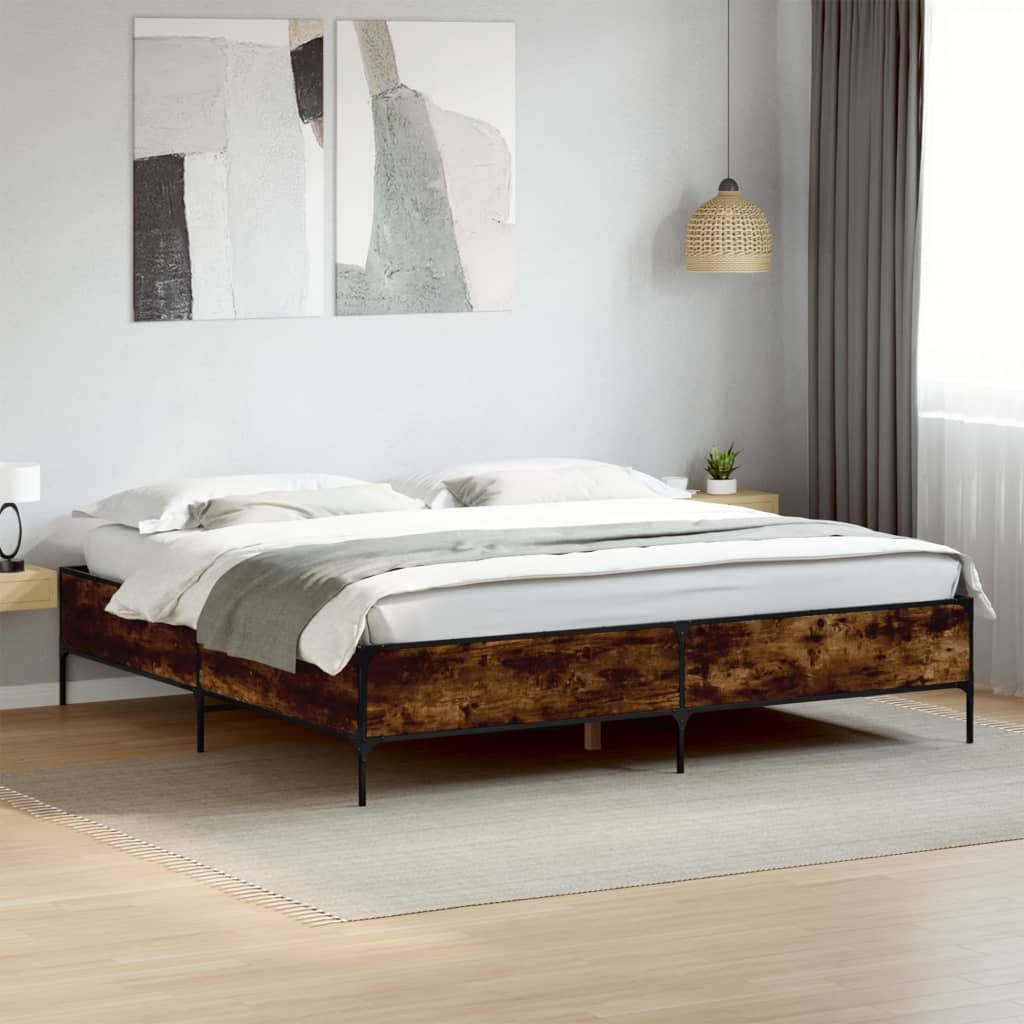 Bedframe Bewerkt Hout Metaal Kleurig Gerookt Eiken