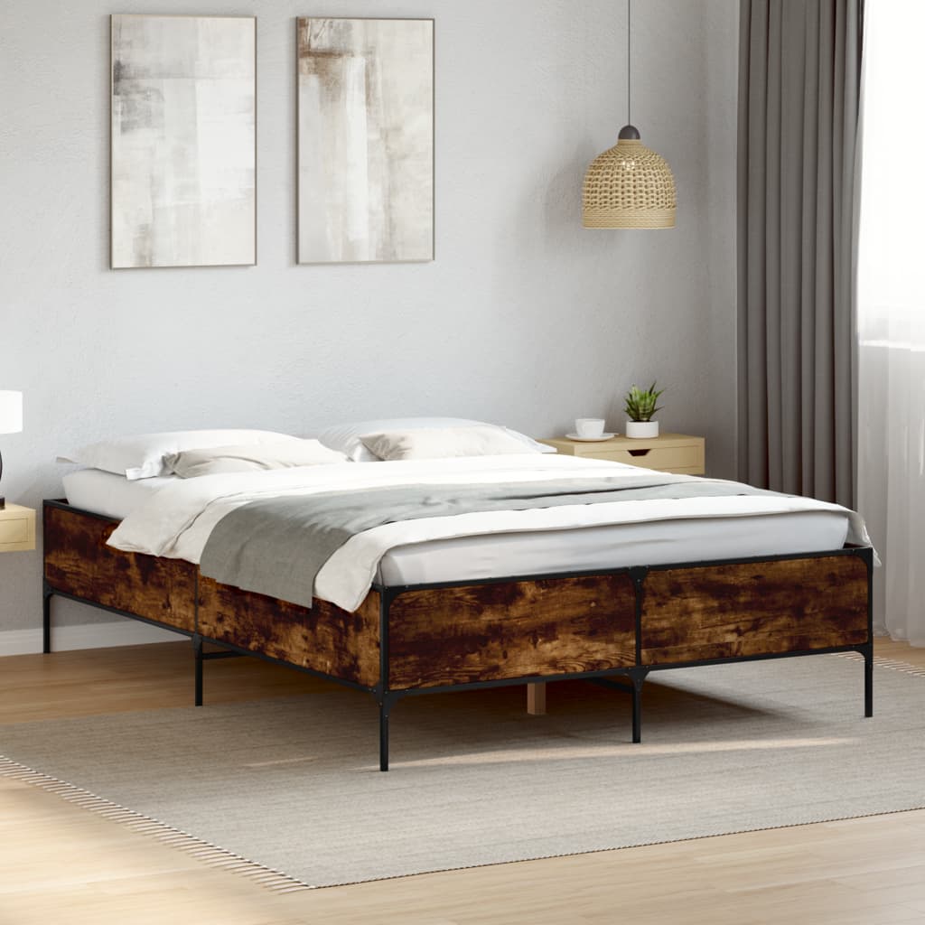 Bedframe Bewerkt Hout Metaal Kleurig Gerookt Eiken