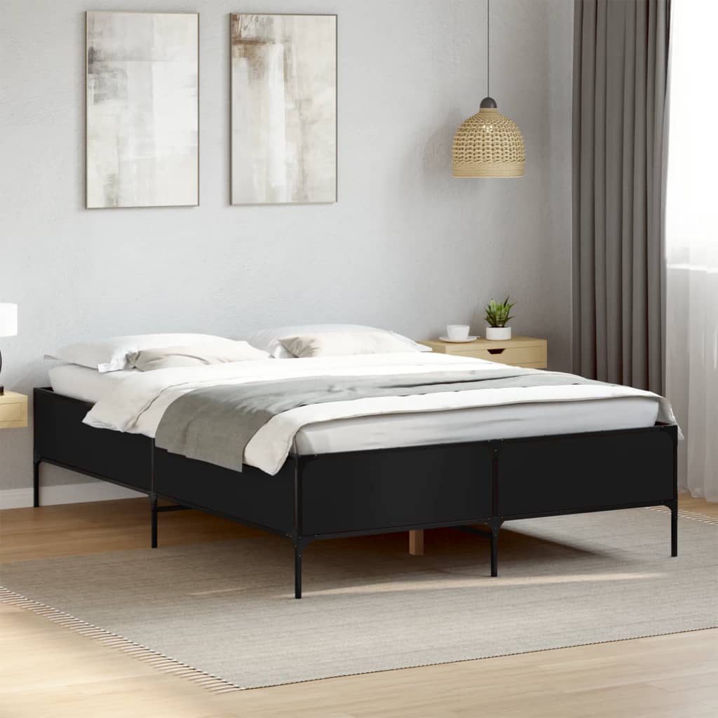 Bedframe Bewerkt Hout Metaal Zwart