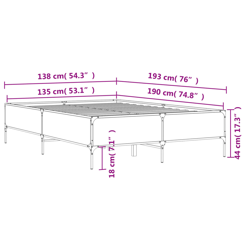 Bedframe Bewerkt Hout Metaal Kleurig Gerookt Eiken