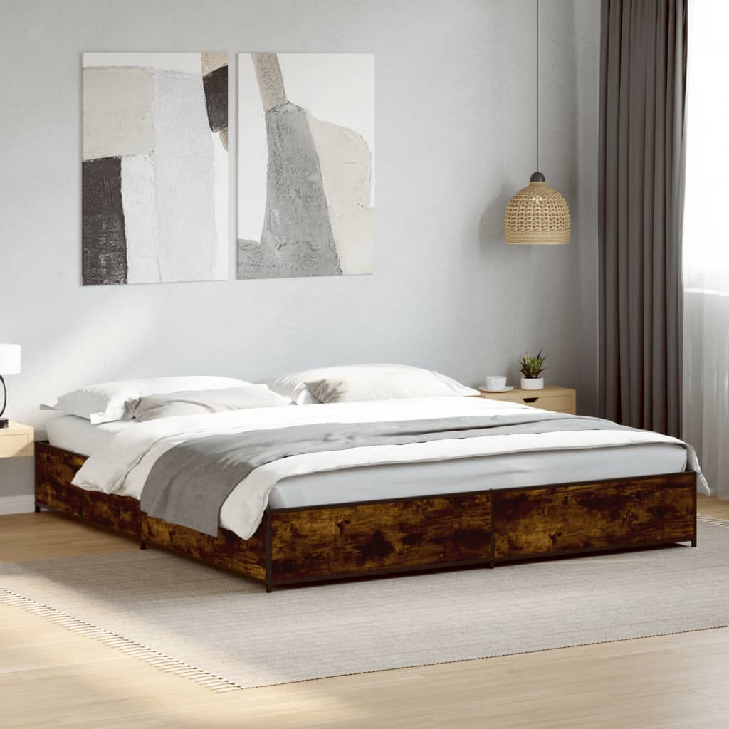 Bedframe Bewerkt Hout Metaal Kleurig Gerookt Eiken